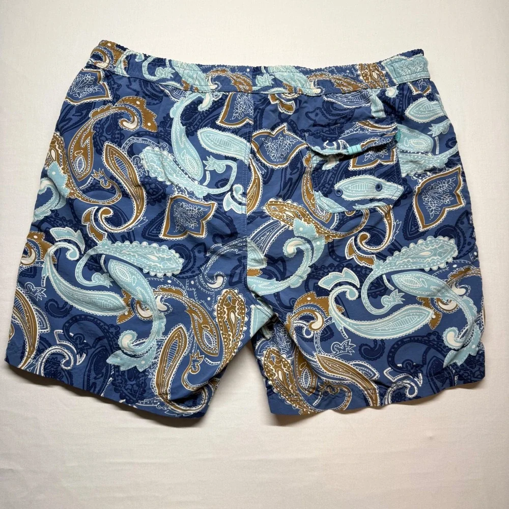 Tommy Bahama Relax Paisley Swim Trunks Blue XXL Elastic Waist Beach Shorts